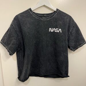 Fifth Sun Charcoal Cotton Cropped NASA T-Shirt